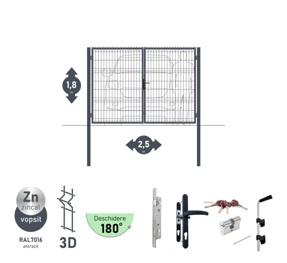 Ворота OPTIMA 3D H-1,8м L-2,5м (D80) RAL7040 - image 4