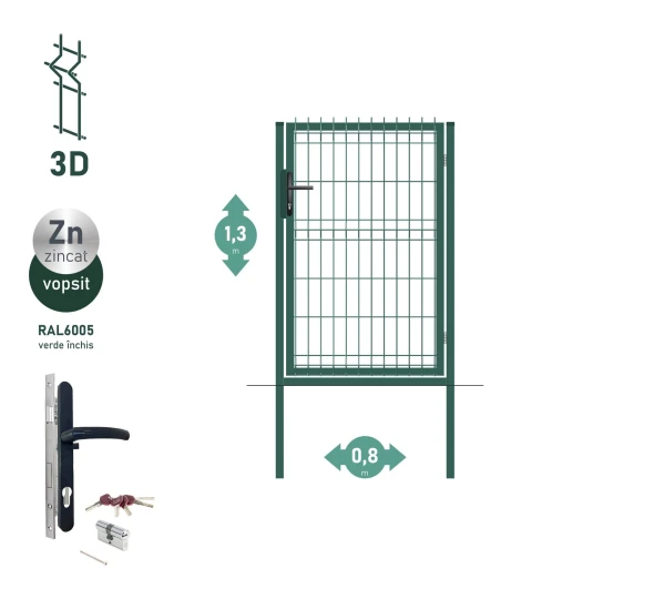 Poarta pietonala OPTIMA 3D H-1,3m L-0,8m RAL6005 - image 1