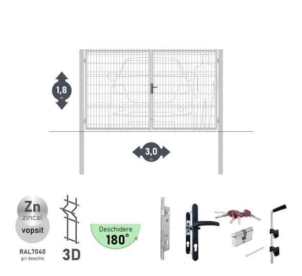 Ворота OPTIMA 3D H-1,8м L-3,0м (D100) RAL7040 - image 1