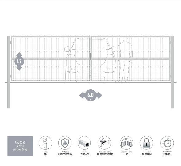 Ворота OPTIMA 3D H-1,7м L-6,0м (D100) RAL7040 - image 1