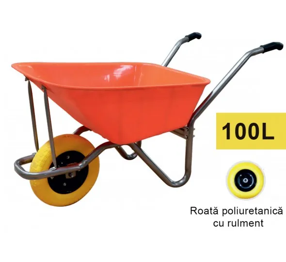 Тачка 100L (пластик) с полиуретановым колесом на подшипнике - image 1