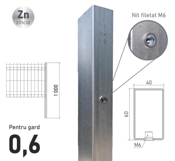 Столб оцинкованный ЕСО 06 (60х40x1,2) L-1,0м - image 1