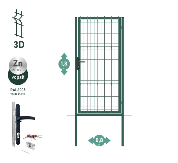 Poarta pietonala OPTIMA 3D H-1,8m L-0,8m RAL6005 - image 1