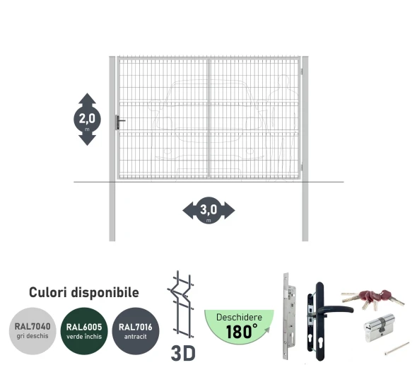 Poarta auto batanta OPTIMA 3D H-2,0m L-3,0m (S100) RAL7040 - image 1