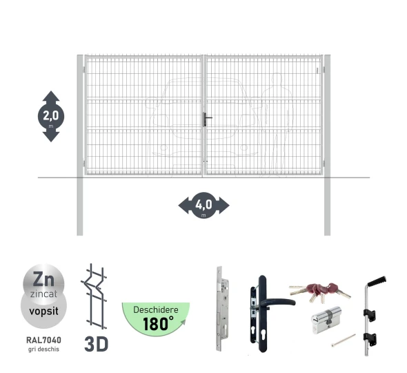 Poarta auto batanta OPTIMA 3D H-2,0m L-4,0m (D100) RAL7040 - image 1