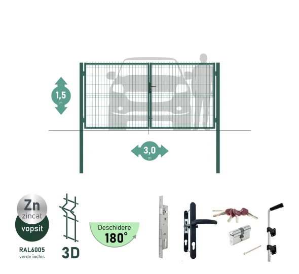 Poarta auto batanta OPTIMA 3D H-1,5m L-3,0m (D100) RAL6005 - image 1