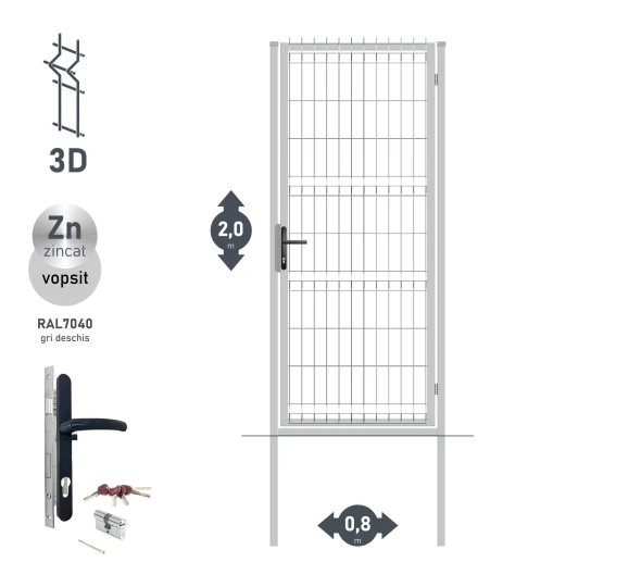 Poarta pietonala OPTIMA 3D H-2,0m L-0,8m RAL7040 - image 1