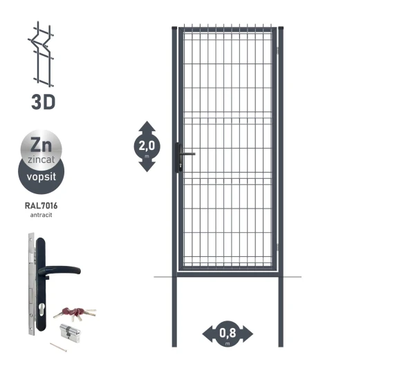 Poarta pietonala OPTIMA 3D H-2,0m L-0,8m RAL7016 - image 1