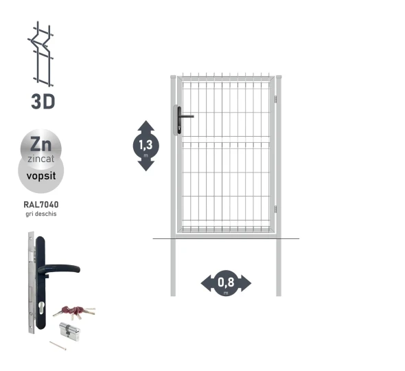 Poarta pietonala OPTIMA 3D H-1,3m L-0,8m RAL7040 - image 1