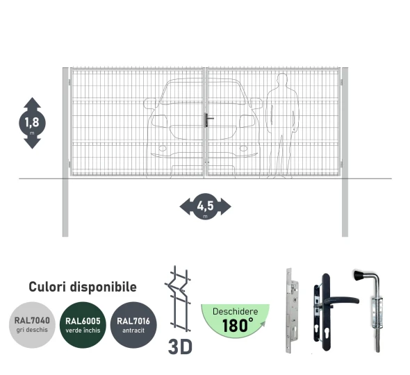 Poarta auto batanta OPTIMA 3D H-1,8m L-4,5m (D100) RAL7040 - image 1