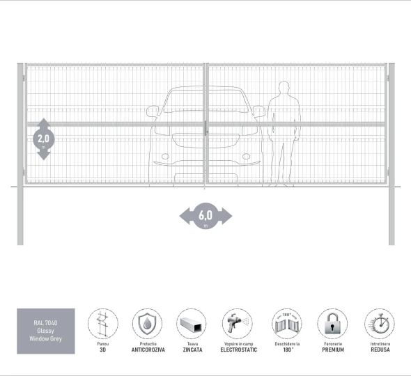 Ворота OPTIMA 3D H-2,0м L-6,0м (D100) RAL7040 - image 1