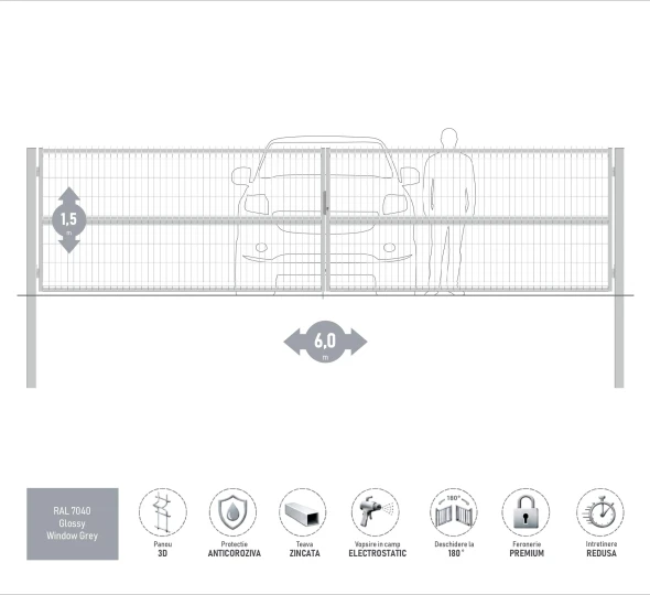 Ворота OPTIMA 3D H-1,5м L-6,0м (D100) RAL7040 - image 1