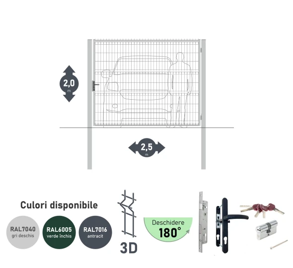 Ворота OPTIMA 3D H-2,0м L-2,5м (S100) RAL7040 - image 1
