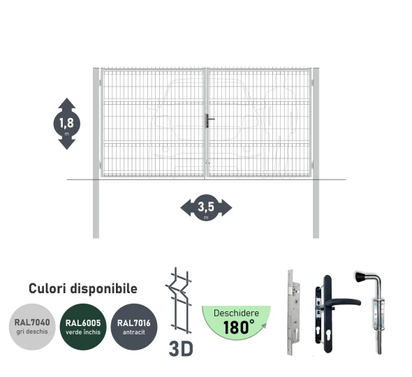 Poarta auto batanta OPTIMA 3D H-1,8m L-3,5m (D100) RAL7040 - image 1