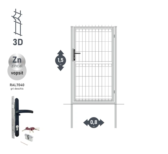 Poarta pietonala OPTIMA 3D H-1,5m L-0,8m RAL7040 - image 1