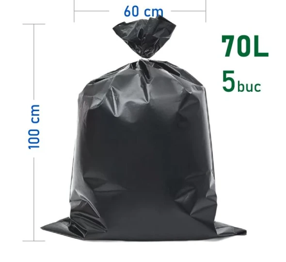 Мешки полиэтиленовые черные для мусора 70L 70мкн 60х100 см (5шт) - image 1