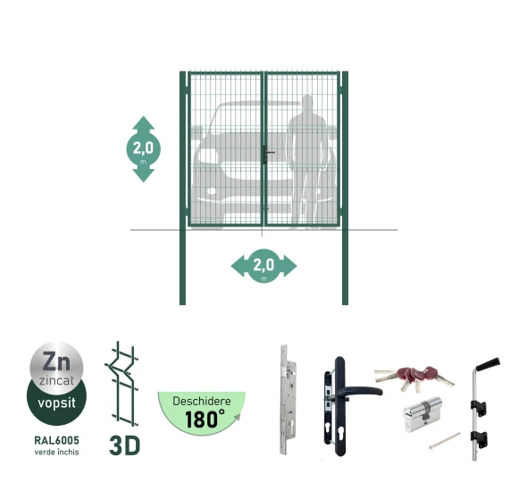 Poarta auto batanta OPTIMA 3D H-2,0m L-2,0m (D80) RAL7040 - image 3