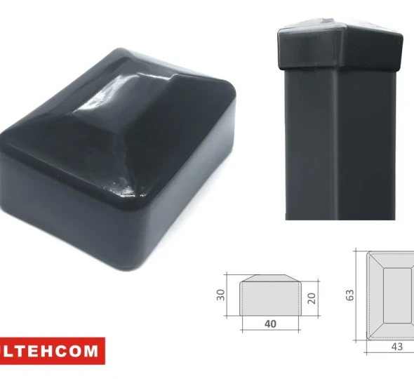 Capac exterior din plastic pentru stilp si teava de 60x40 mm negru - image 1