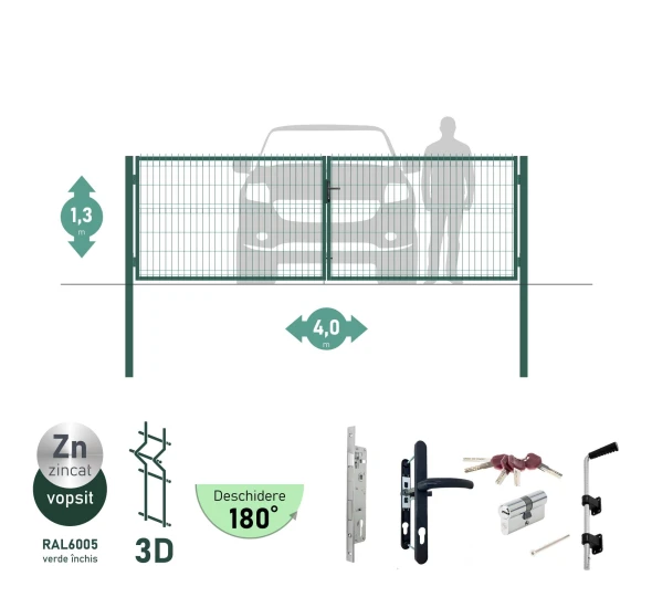 Poarta auto batanta OPTIMA 3D H-1,3m L-4,0m (D100) RAL6005 - image 1