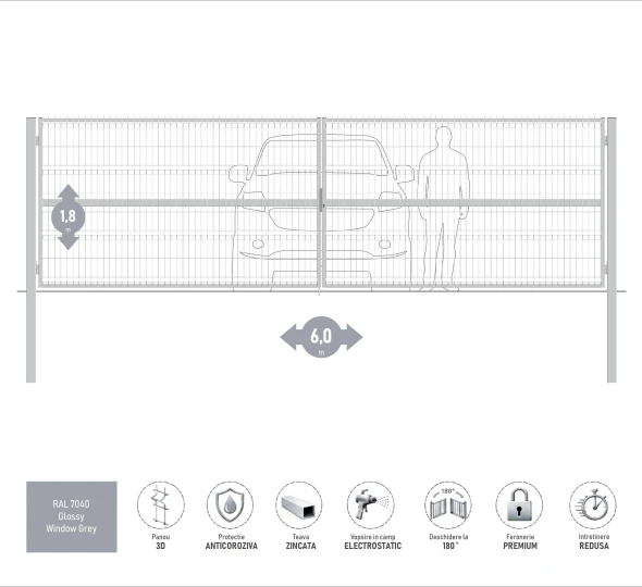 Ворота OPTIMA 3D H-1,8м L-6,0м (D100) RAL7040 - image 1
