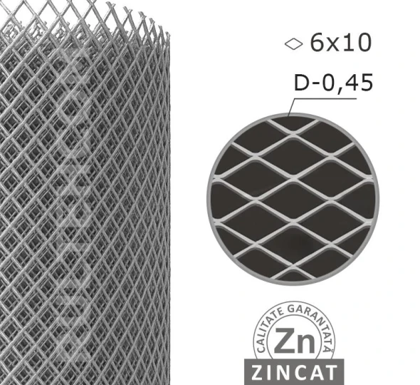 Plasa expandata zincata 6х10 mm D-0,45 mm H-1,0 m L-10 m - image 1