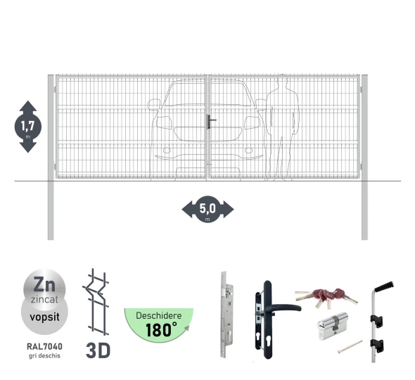 Poarta auto batanta OPTIMA 3D H-1,7m L-5,0m (D100) RAL7040 - image 1