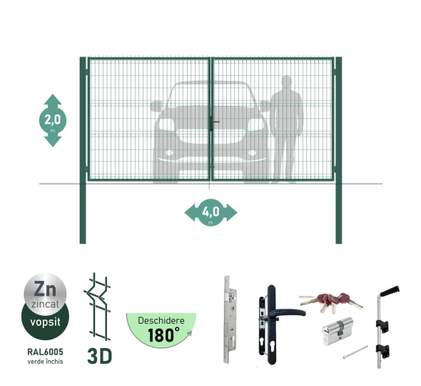 Poarta auto batanta OPTIMA 3D H-2,0m L-4,0m (D100) RAL6005 - image 1