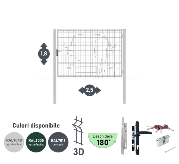 Poarta auto batanta OPTIMA 3D H-1,8m L-2,5m (S100) RAL7040 - image 1