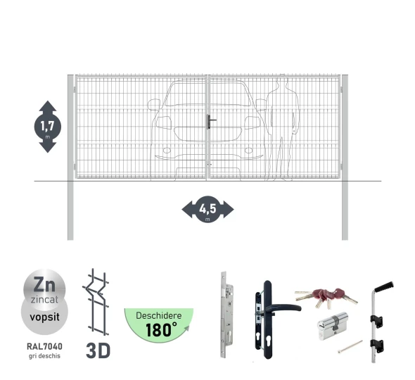 Poarta auto batanta OPTIMA 3D H-1,7m L-4,5m (D100) RAL7040 - image 2