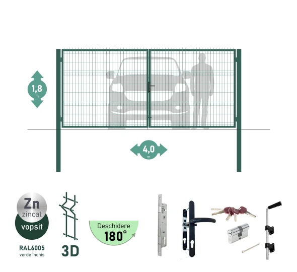 Poarta auto batanta OPTIMA 3D H-1,8m L-4,0m (D100) RAL6005 - image 1