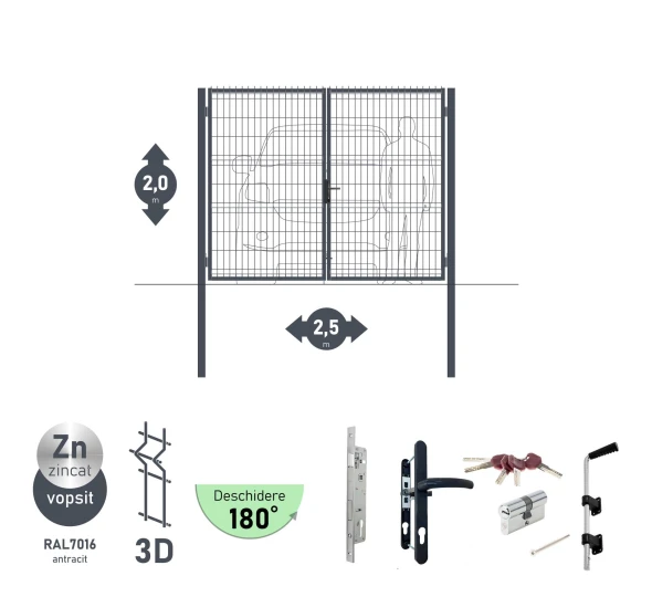Poarta auto batanta OPTIMA 3D H-2,0m L-2,5m (D80) RAL7040 - image 4
