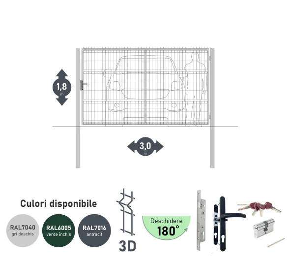 Poarta auto batanta OPTIMA 3D H-1,8m L-3,0m (S100) RAL7040 - image 1