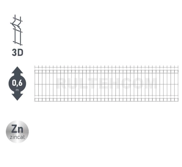 Панель для забора оцинкованная ECO D-3,2 H-0,6м L-2,5м - image 1
