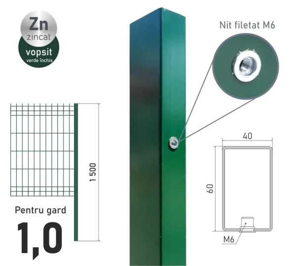 Stilp zincat ЕСО 10 (60х40x1,2) L-1,5m vopsit RAL6005 - image 1