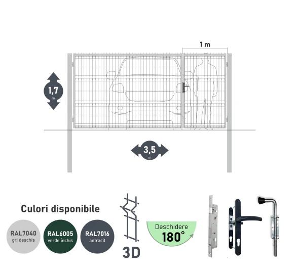 Poarta auto batanta OPTIMA 3D H-1,7m L-3,5m (H100) RAL7040 - image 1