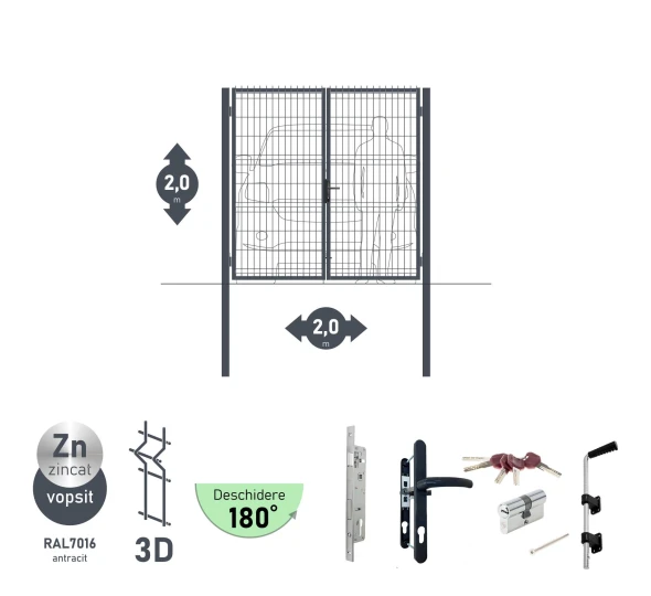 Poarta auto batanta OPTIMA 3D H-2,0m L-2,0m (D80) RAL7040 - image 4
