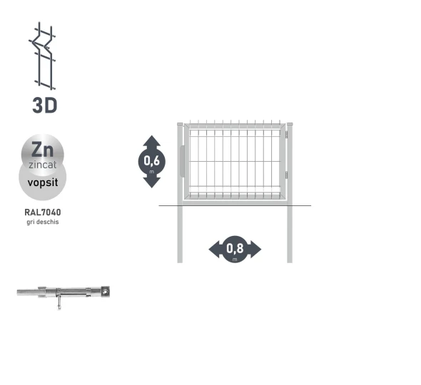Poarta pietonala OPTIMA 3D H-0,6m L-0,8m RAL7040 - image 1