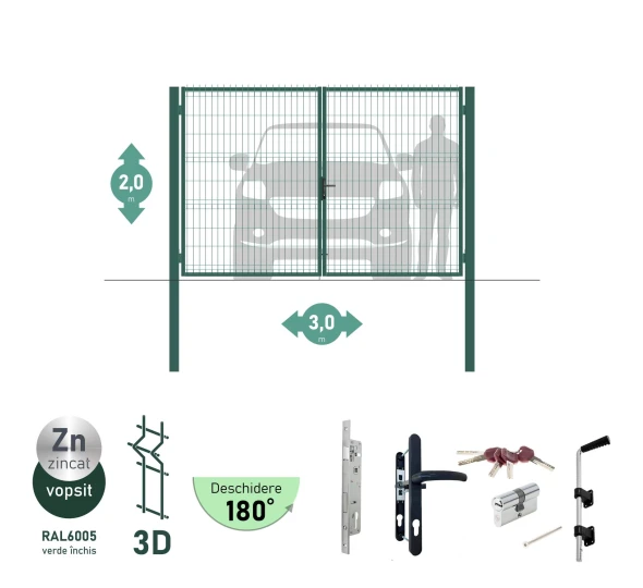 Poarta auto batanta OPTIMA 3D H-2,0m L-3,0m (D100) RAL6005 - image 1