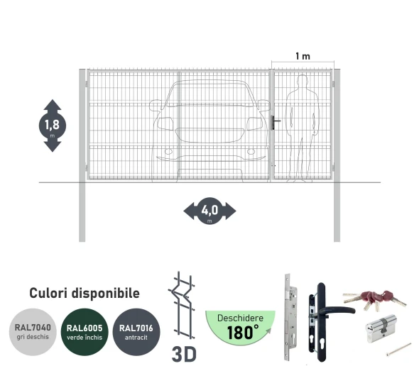 Poarta auto batanta OPTIMA 3D H-1,8m L-4,0m (H100) RAL7040 - image 1