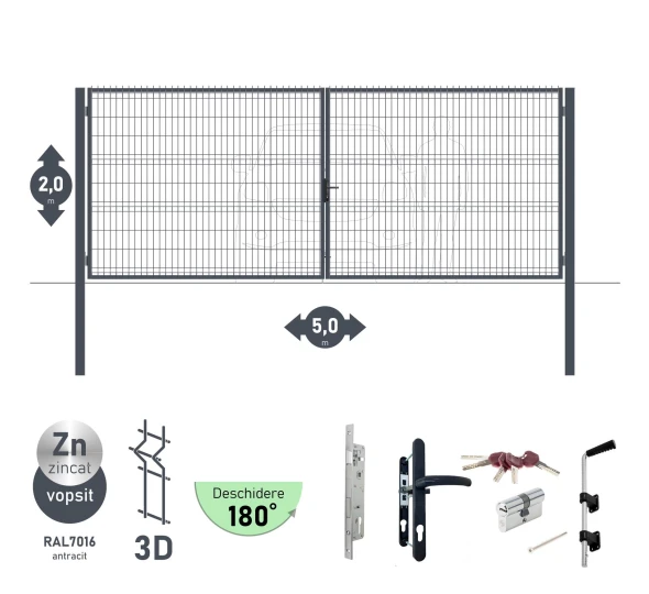 Poarta auto batanta OPTIMA 3D H-2,0m L-5,0m (D100) RAL7016 - image 1