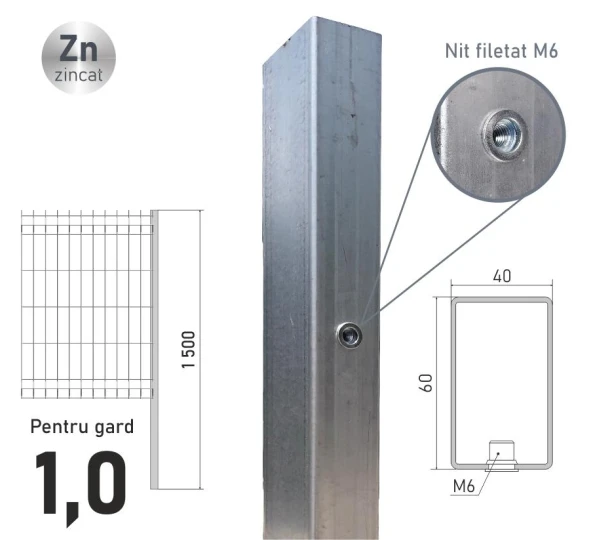Столб оцинкованный ЕСО 10 (60х40x1,2) L-1,5м - image 1