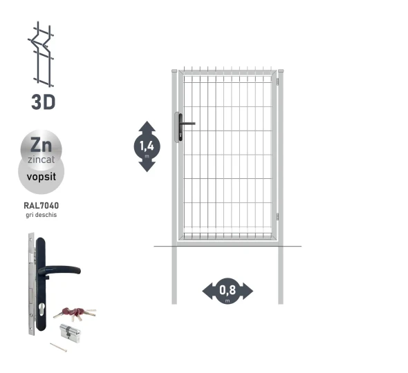 Poarta pietonala OPTIMA 3D H-1,4m L-0,8m RAL7040 - image 1