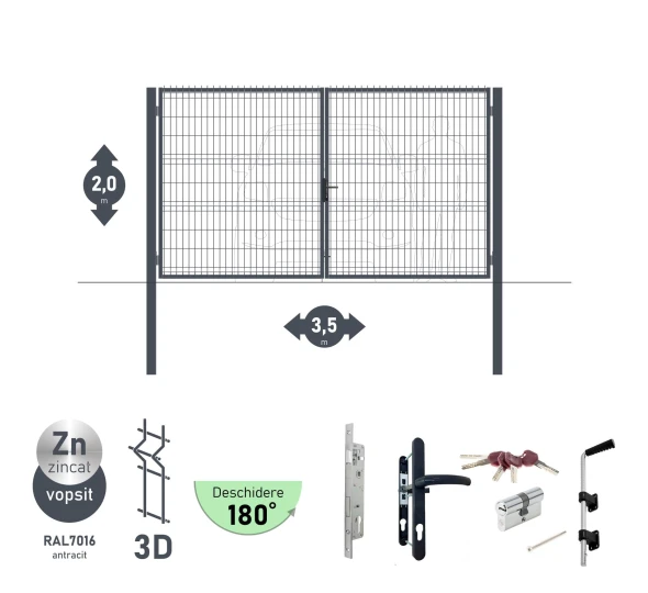 Poarta auto batanta OPTIMA 3D H-2,0m L-3,5m (D100) RAL7040 - image 4