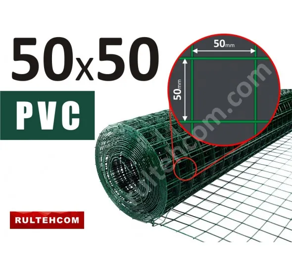 Сетка сварная оцинкованная c ПВХ 50х50 D-1,4 мм B-1 м L-30 м - image 1