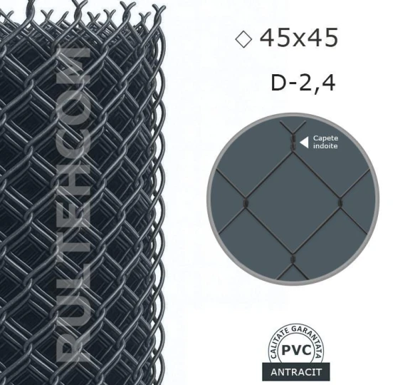 Сетка Рабица ПВХ 45х45 мм D-2,4 мм H-1,5 м RAL7016 - image 1