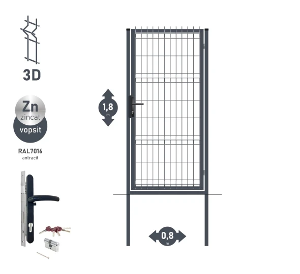 Калитка OPTIMA 3D H-1,8м L-0,8м RAL7016 - image 1