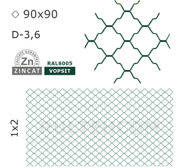 Декоративный забор 90x90 мм D-3,6 мм 1х2 м RAL6005 - image 1