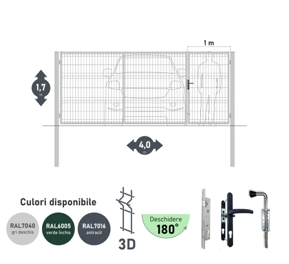 Poarta auto batanta OPTIMA 3D H-1,7m L-4,0m (H100) RAL7040 - image 1