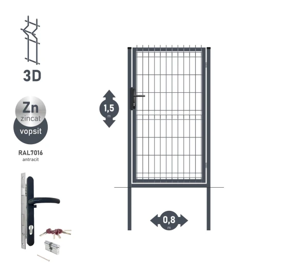 Калитка OPTIMA 3D H-1,5м L-0,8м RAL7016 - image 1