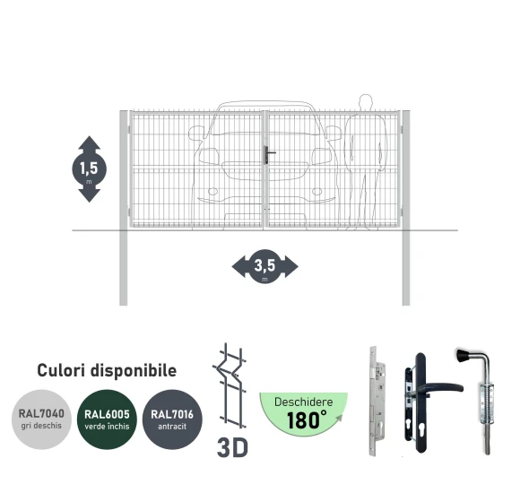 Poarta auto batanta OPTIMA 3D H-1,5m L-3,5m (D100) RAL7040 - image 1